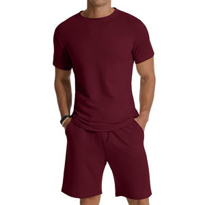 Color sólido al por mayor verano chándal ropa informal y cómoda media manga 100% algodón verano chándal para hombres - Product Image 1