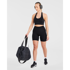 Dernier logo personnalisé Halternack noir pour femmes haut court extensible et beurre doux léger Fitness entraînement haut court t-shirts pour les femmes - Product Image 5