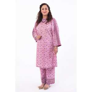 Chemisier long rose non cousu pour femme, imprimé floral brodé, en lin et soie, tailles XL et 4XL, collection automne - Product Image 1