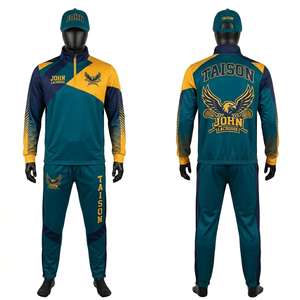 Mens Lacrosse Tracksuit Set 260 GSM High Quality Polyester Fabric Teal Yellow Contrast Panels Embroidery Sublimation Logo - Product Image 1