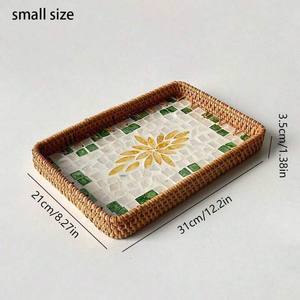 Plateau en rotin élégant, luxueux et exquis, fabriqué à la main, pour la décoration de la maison, pour les repas aux fruits et légumes en nacre, divertissant - Product Image 3