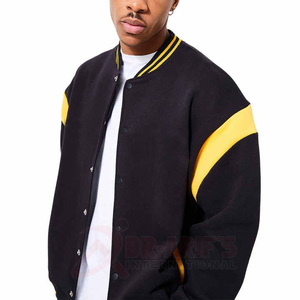 Ropa de calle Premium 90% lana 10% Poly logotipo bordado personalizado Negro hombres rayas Letterman College Bomber chaqueta de béisbol para hombres - Product Image 6