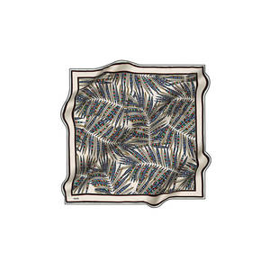 Off-White Silk Crepe Satin Square Scarf with <b>Leaf</b> Pattern - Product Image 1