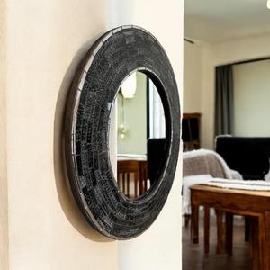 Miroir mural en forme ronde de style nouveau, en mosaïque de pierre et de coquillages, pour la décoration murale du salon, miroirs décoratifs suspendus - Product Image 1