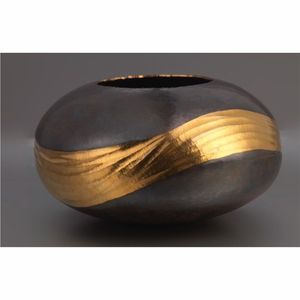 Handcrafted Textured Metal Sphere <b>Vase</b> <b>Gold</b> & Charcoal Finish Minimalist Luxury Decorative Flower Container Metal Flower <b>vase</b> - Product Image 1