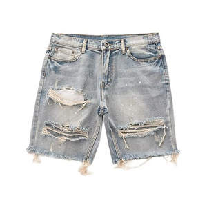 Streetwear Manufacturer <b>Mens</b> Slim Fit Paint Splash Washed <b>Jean</b> Shorts Custom logo Printing Distressed Denim Acid Washed Shorts - Product Image 1