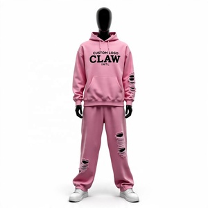 Logotipo personalizado 500gsm French Terry Boxy Sudadera con capucha Conjunto Sudadera Pantalones de chándal holgados Joggers Mujeres, Chándales Sudaderas con capucha de gran tamaño de las mujeres - Product Image 3