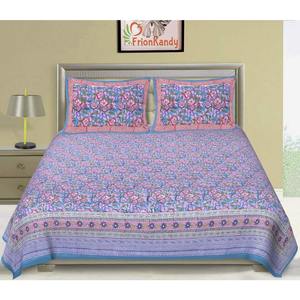 Purple 240 TC Super <b>King</b> <b>Size</b> Cotton Double Bed <b>Sheet</b> with 2 Pillow Covers Jaipuri Hand Block Print Floral Design ALDB1001 - Product Image 1