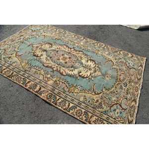 Alfombra de lana Floral tradicional azul Beige, área grande de 5,1x8,4 pies, diseño rectangular de retazos para pasillo, habitación, área de cabecera de látex - Product Image 2