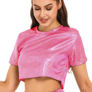 Camiseta informal de fiesta para mujer, camiseta transpirable holgada de manga larga/corta con purpurina y cuello redondo, camiseta de media manga para primavera - Product Image 1
