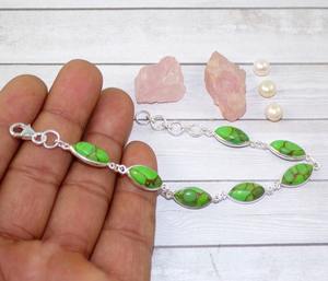 Gratitude 925 Bracelet en argent sterling fin fait à la main avec pierre précieuse turquoise verte plaqué or 925 timbre bijoux en argent - Product Image 2