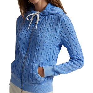 OEM ODM Custom Premium Cable-Knit Cotton <b>Knitted</b> Medium-Weight <b>Hoodie</b> Women Embroidered Casual Style Hooded Collar Pockets All - Product Image 5