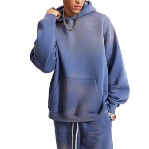 Custom Men's Vintage Wash Regular Breathable Heavyweight Cotton French Terry Tracksuit Solid Color Drop Shoulder Hoodie - Product Image 6