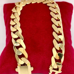 Pulsera de cadena de eslabones curvos para mujer, joyería de moda, Oro Sólido de 18K, pulsera cubana de Miami, pulsera de oro amarillo Real de 18K - Product Image 2