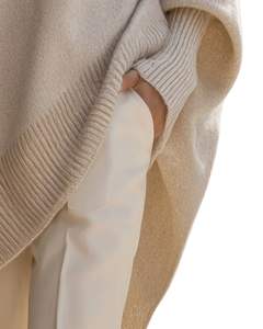 Women Beige Oversized Knit Poncho Sweater Winter Loose Fit Batwing Sleeve Soft Warm Pullover Top Casual Fashion Winterwear Cozy - Product Image 4