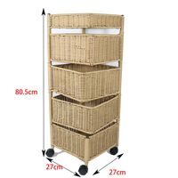 Chariot de rangement rotatif multi-niveaux avec paniers en PE tissé, chariot mobile en plastique pour fruits et légumes, étagère utilitaire pour la cuisine