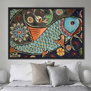 Lienzo Impreso Contemporáneo: Arte Mural Abstracto Vibrante con Diseño de Peces, 1 Pieza: Marco Negro - Product Image 1