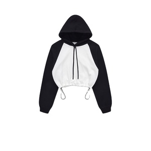 Hoodies Manufacturer Custom Color Block Raglan Sleeve <b>Crop</b> <b>Top</b> Hoodies Women's Hoodies - Product Image 1