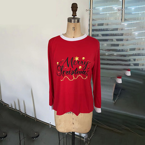 Conjuntos de Pijamas de Natal em Poliéster Sublimado DDP para Família com Logo Personalizado Listrado em Vermelho e Branco - Product Image 6