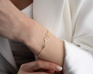 Delicado oro Flor de nacimiento pulsera mujer plata diciembre piedra de nacimiento pulsera acebo pulsera con piedra de nacimiento flor encanto - Product Image 4