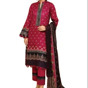 原创品牌新款时尚女性草坪套装巴基斯坦民族刺绣3件套沙尔瓦尔卡梅兹杜帕塔套装