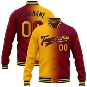 Directo industria venta al por mayor casual invierno personalizado oro rojo-negro bombardero Full-Snap Varsity Letterman Fade chaqueta de moda - Product Image 2