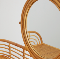 Ensemble de table de toilette en rotin artisanal |   Table de toilette moderne style bohème avec miroir et tabouret de rangement