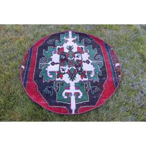 4x4 ft Vintage Rug, <b>Red</b> Ombr Turkish <b>Wool</b> Rug - Product Image 4