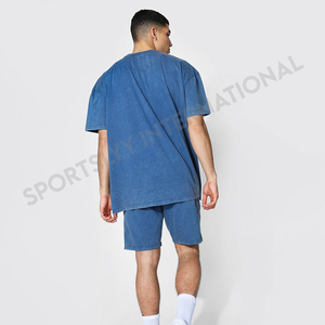 เสื้อเจอร์ซีย์ผ้าฝ้ายฟอกสีกรดสำหรับผู้ชายเสื้อผ้าสไตล์สตรีทแบบลำลองขนาดใหญ่ - Product Image 3