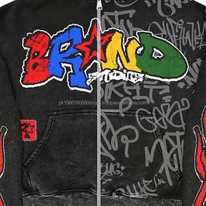 Sweat à capuche unisexe 100% coton éponge française sérigraphie personnalisée Logo surdimensionné lourd fermeture éclair Streetwear Basics Hoodie - Product Image 6