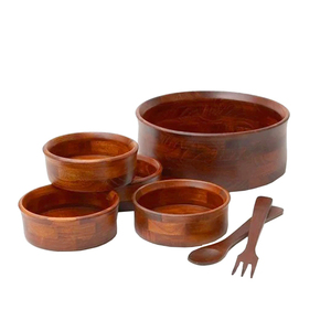 Juego de 4 cuencos de madera de tamaño personalizado para servir ensaladas con cucharas para el hogar y el hotel, Fabricante Mayorista - Product Image 1
