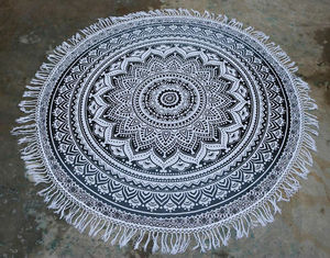 Ombre Mandala flor impresa algodón Roundie Hippie Home Deco colgante de pared naranja amarillo tapiz tejido por artesanos indios - Product Image 4