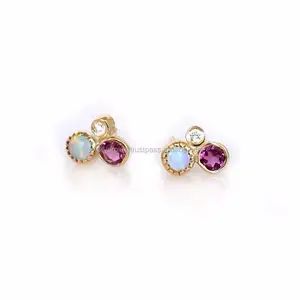 Wholesaler 14k Solid Yellow Gold Genuine Mix Gemstone Stud Earrings Minimalist Handmade Jewelry Manufacturer Supplier