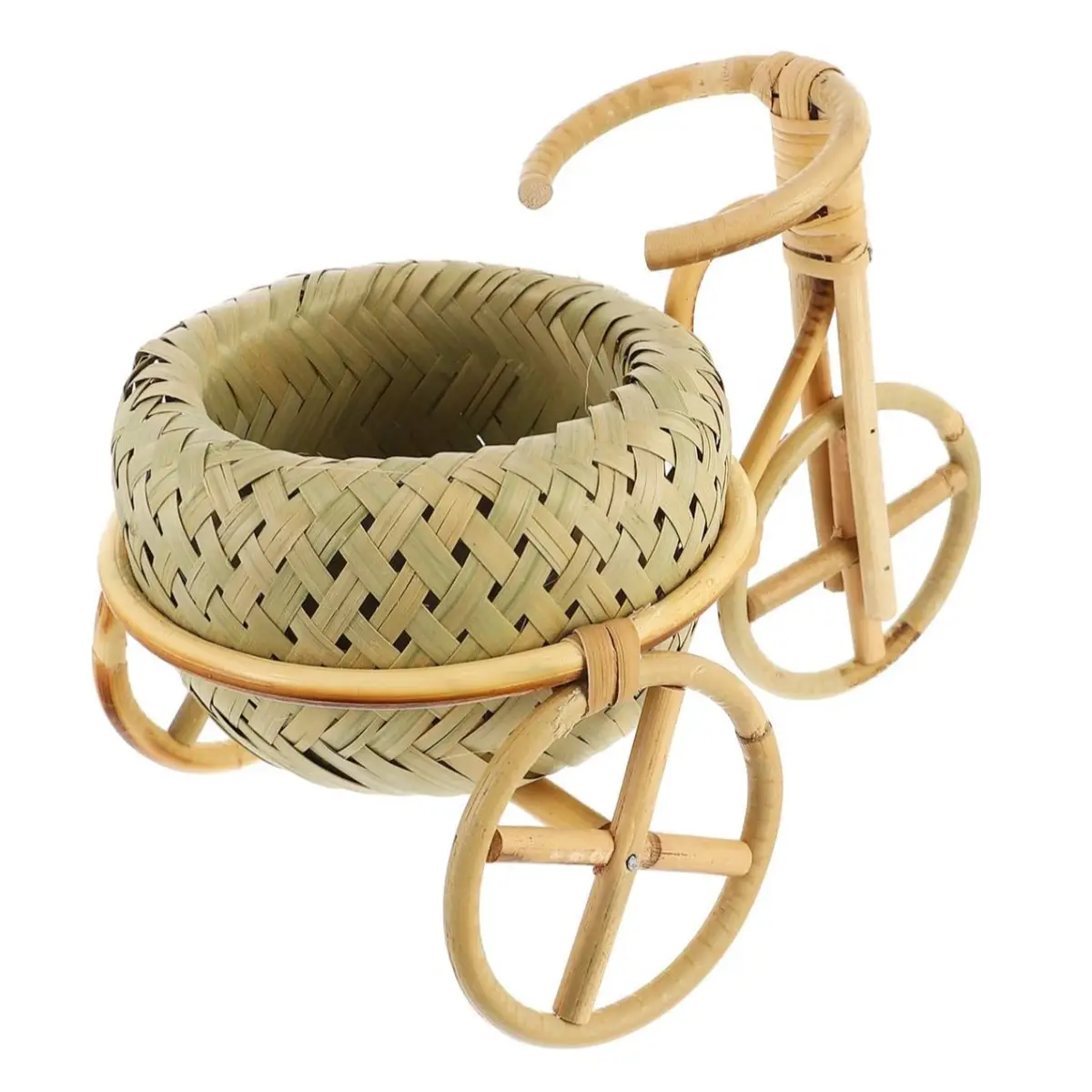 Mini panier de vélo en osier en bambou accrocheur pour fruits, stockage des aliments et pot de jardinière de décoration de cuisine fabriqué au Vietnam
