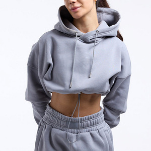 Más tamaño personalizado invierno básico peso pesado Crop Top cordón correr entrenamiento pulóver Sudadera con capucha - Product Image 1