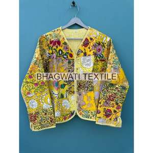 Veste matelassée en coton tissé pour femmes Broderie Patchwork Imprimé Style Boho Manches longues Cadeau de vacances écologique - Product Image 1