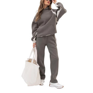 Conjunto de chándal sólido personalizado OEM para mujer tejido transpirable bordado Vintage cremallera completa Sudadera con capucha pantalones logotipo estampado Etiqueta Privada - Product Image 1