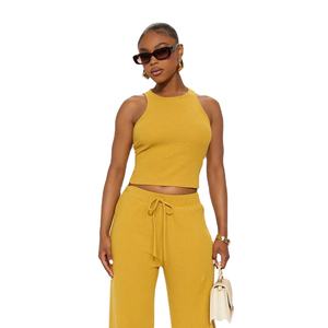Vente en gros tendance Ensembles en coton pour femmes de la meilleure qualité Débardeur avec pantalon droit à jambe large pour femmes - Product Image 1