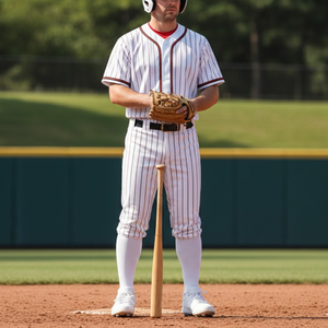Conjunto de Uniforme de Béisbol en Oferta |   Jersey y Pantalones Sublimados con Rayas Blancas y Rojas y Botones Completos - Product Image 4