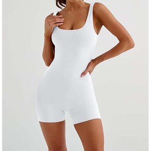 Bodycon <b>Women's</b> Satin <b>Romper</b> Tummy Control Jumpsuits Custom Logo Wholesale Casual Workout Yoga Shorts Breathable Quick Dry - Product Image 3