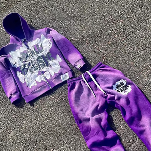 Men Distressed <b>Embroidery</b> Tracksuits Streetwear Sweatpants & Hoodie <b>Sets</b> Sun Fade Tracksuit Acid Wash Jogger <b>Set</b> Men's Sweatsuit - Product Image 4