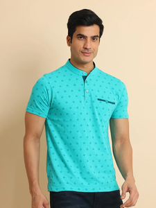 Best Quality Mandarin Collar Half Sleeve <b>T</b>-<b>Shirt</b> Unique Bone <b>Pocket</b> Design 100% Cotton Regular Fit Comfortable for Everyday Use - Product Image 5