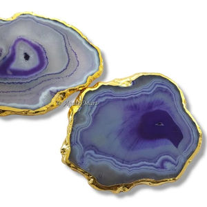 Wholesale Violet Agate <b>coaster</b> with Gold Edge Electroplated <b>coaster</b> Agate Slice for Office and Home Drink and Tea Cup Feng Shui - Product Image 1