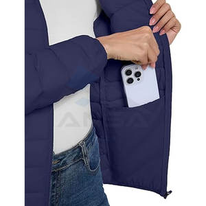 Veste matelassée légère pour femme, fermeture éclair intégrale, col montant, quatre poches, veste en polaire rembourrée, vêtements d'extérieur, bleu marine - Product Image 4