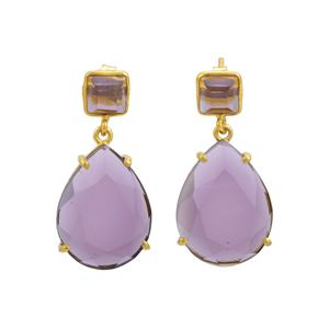 Pendiente de Plata de Ley 925 superventas con piedra preciosa de cuarzo amatista rosa, joyería de moda chapada en oro para mujer para boda - Product Image 1