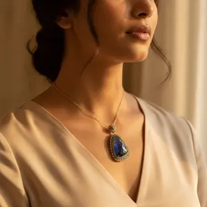 Colgante de Zafiro y Diamantes Estilo Vintage para Mujer, Joyería de Moda, Perla de Agua Dulce, Oro Blanco, Oro Rosa, Platino, Forma de Flor - Product Image 1