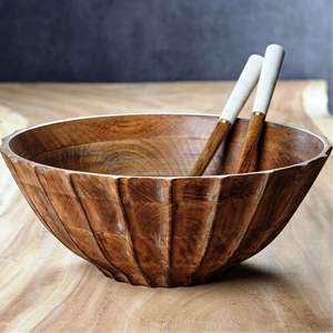 Cuenco de madera hecho a mano, cuenco de madera de acacia, plato de ensaladera más vendido, tamaño personalizado, hecho en La India - Product Image 2
