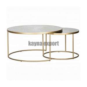 Mesa central de mármol de lujo moderna con marco de metal dorado, muebles de sala de estar elegantes, característica decorativa móvil - Product Image 5