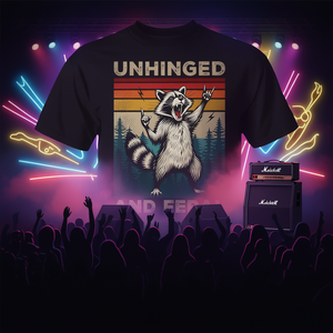T-shirt vintage Rock and Roll Raccoon Unhinged and Feral - T-shirt promozionale vintage Rock and Roll Raccoon - Product Image 3