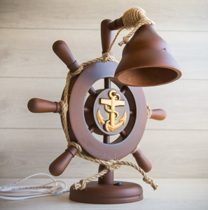 Wooden <b>Table</b> Lamp Nautical Style Steering <b>Wheel</b> <b>with</b> Carved Anchor Handmade Stand High Quality Lamp - Product Image 1